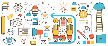 İş özetleri, hedef vizyonu, soyut deniz feneri, yönetim ve takım oluşturma