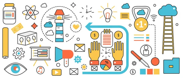 İş özetleri, hedef vizyonu, soyut deniz feneri, yönetim ve takım oluşturma