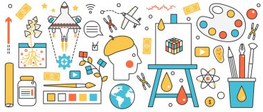 Digital art technology and marketing, abstract artist product launch with easel tools