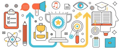 Eğitim süreci, bilim teknolojisi ve semboller, megafon reklamı, analiz