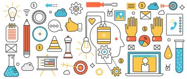 Başarı stratejisi, takım çalışması ve iş planlama teknolojisi, ampullü insan kafası