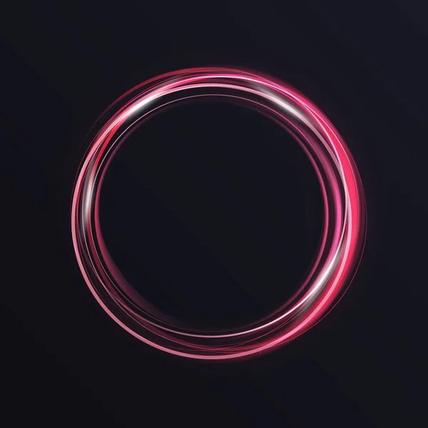 Luminoso anillo círculo de neón vibrante, abstracto efecto de luz brillante, tormenta traza remolino redondo — Vector de stock