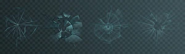 Bullet fissure trou de verre, fissuré verre réaliste concassé ensemble transperant fond alpha — Image vectorielle