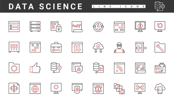 Comunicação Dados Line Gerenciamento Rede Sistemas Informação Ícones Linha Fina —  Vetores de Stock