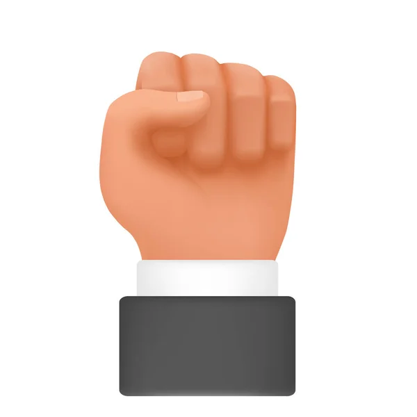 人类的手紧握着拳头 显示出力量 愤怒的非语言交际身体姿势3D卡通插图 — 图库矢量图片