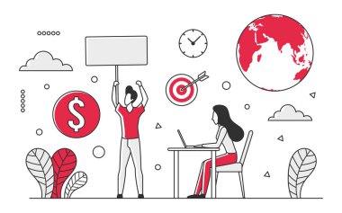 Finansal borsa evrimi. Ekonomik ticaret işlemleri ve vektör tek renk illüstrasyonları