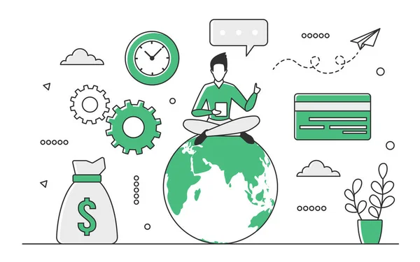 Sistema Economía Financiera Global Circulación Monetaria Ilustración Monocolores Vectoriales Intercambio — Vector de stock