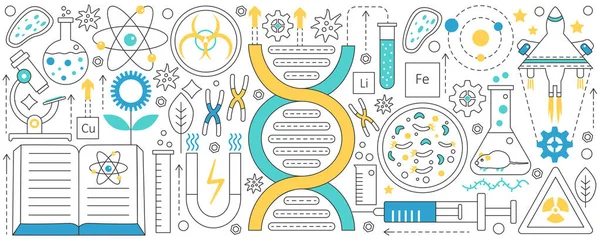 Genetyka Bioinżynieria Cienka Linia Naukowego Sprzętu Laboratoryjnego Struktury Wektor Ilustracji — Wektor stockowy
