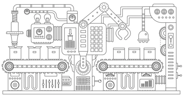 Máquinas Producción Fabricación Transporte Industria Ilustración Vectorial Infografía Línea Delgada — Archivo Imágenes Vectoriales