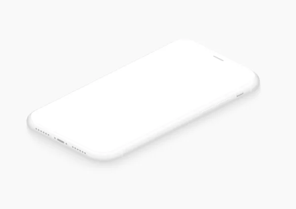 Izometrikus Fehér Mobiltelefon Mockup Vektor Illusztráció Realista Minimalista Demó Bemutató — Stock Vector