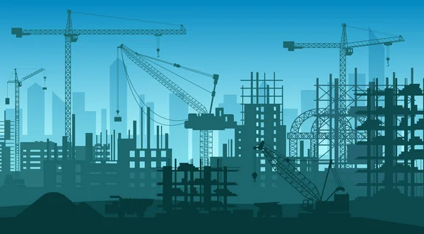 Construction Site Modern City Skyline Abstract Cityscape Silhouettes Steel Frames — Vetor de Stock
