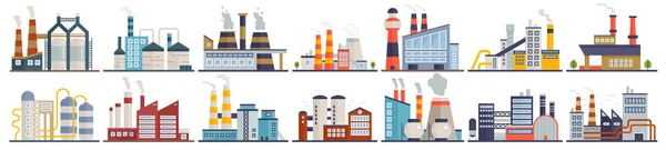 Power Nuclear Energy Industry Refinery Plants Set Vector Illustration Cartoon — Stock vektor