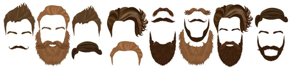 Mens Hairstyles Beard Set Vector Illustration Realistic Hipsters Masks Curly — Wektor stockowy