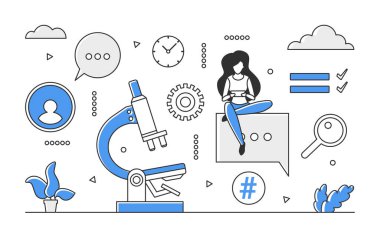Laboratuvar bilimsel araştırması. Laboratuvar deneyi ve teçhizat vektörü monocolor illüstrasyonu