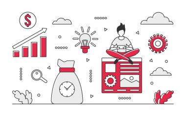 Vakit nakittir. Etkin zaman yönetimi, zamanlama denetimi ve tek renk vektör planlama illüstrasyonu