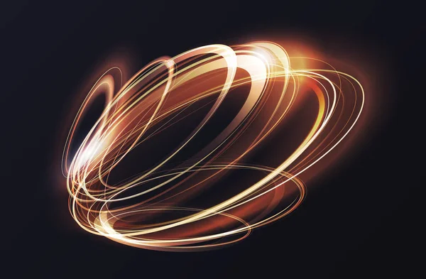 Světelná Zlatá Záře Neonových Prstenů Abstraktní Vektorová Ilustrace Světelného Efektu — Stockový vektor