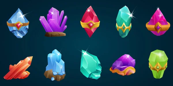 Crystal Gem Stones Set Vector Illustration Magic Precious Colorful Gemstones — ストックベクタ