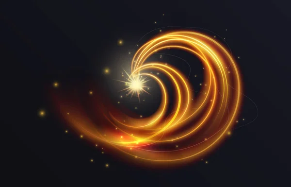 Golden Luminous Swirl Shape Abstract Light Effect Vector Illustration Luxury — Stockový vektor