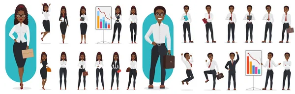 Businessman Businesswoman Work Poses Set Vector Illustration Cartoon Corporate Workers — Stok Vektör