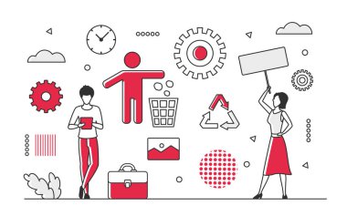 Environment protection policy. Waste management, recycling process and nature ecology vector monocolor illustration