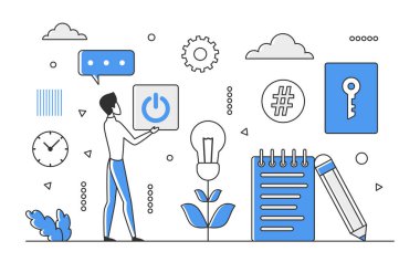Searching new creative idea. Brainstorming and teamwork, insights development vector monocolor illustration