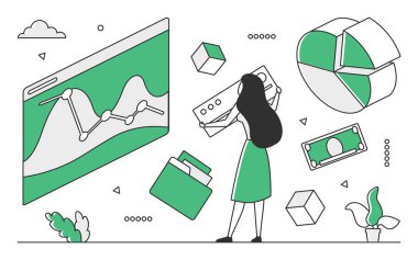 Stock market money charts trends. Financial forecasting and capital budget analysis monocolor vector illustration