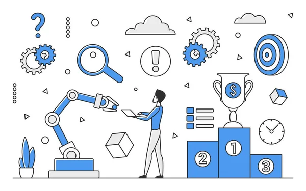 Automation Process Technology Performing Autonomic Machinery Innovative Workflow Monocolor Vector — Stock Vector