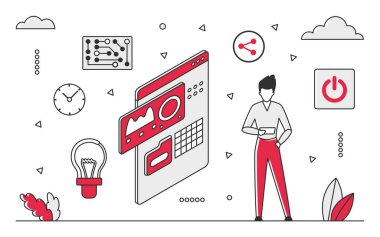 Big data analysis and storage process. Info management and cloud computing system monocolor vector illustration