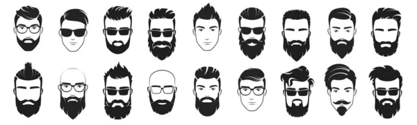 Handsome Face Man Beard Man Emblems Icons Set Vector Bearded — Vetor de Stock