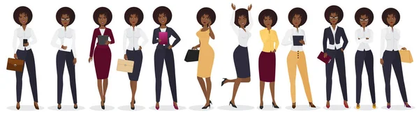 Professional Female Business Team Set Vector Illustration Cartoon Corporate Staff — Stok Vektör