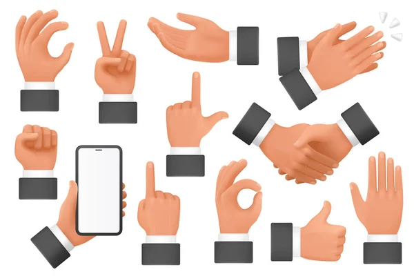 Hands Businessman Different Gestures Set Vector Illustration Arm Pointing Direction — Stok Vektör