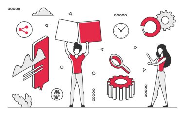 Data adjustment procedures. Info processing and classification system monocolor vector illustration