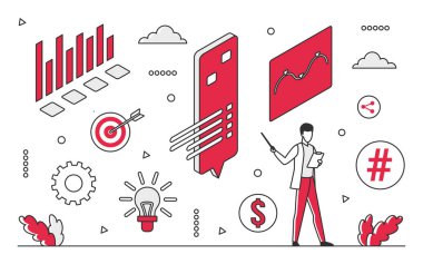 Chart data statistics. Information visualization, business flow info vector monocolor illustration