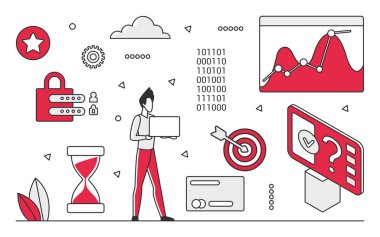 Hi tech digital technology. Automatic systems, computer based innovative technologies vector monocolor illustration