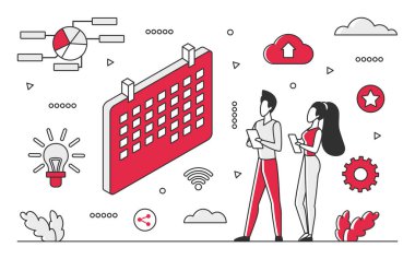 Schedule calendar program. Time management, planning timetable vector monocolor illustration