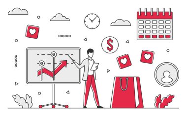 Seasonal sale trend. Digital commerce forecasting, special promotional offers vector monocolor illustration