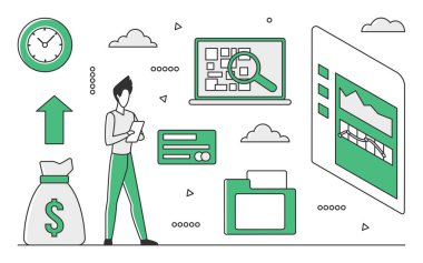 Seo digital marketing. Search engine optimization, improve website traffic vector monocolor illustration