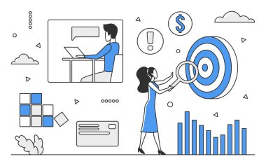 Business target plan. Achievements strategy, company vision and mission vector monocolor illustration