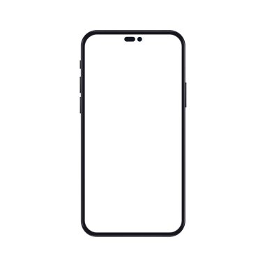 High quality realistic new version of smartphone with blank white screen and cut out selfie camera. Realistic vector mockup phone for visual ui app demonstration