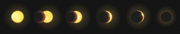 Eclipsa Solară Stabilit Ilustrație Vectorială Diferite Etape Ale Ciclului Eclipsei — Vector de stoc