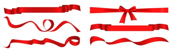 現実的な開会式のシンボルテープリボンとはさみセット グランドオープニングイベント公開式 赤い絹のリボンセットベクトルイラスト — ストックベクタ