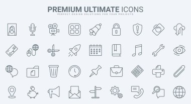 Cep telefonu uygulamaları ince çizgi simgeleri vektör illüstrasyonunu ayarlar. Çevrimiçi ödenecek web uygulaması için özet koleksiyonu, arama verileri ve konumu, e-posta ve arşiv yönetimi ve bildirimi, portföy