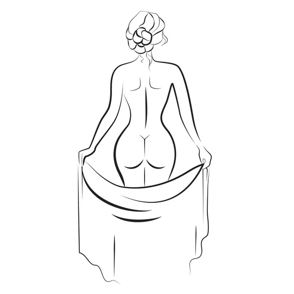 Desnudo Hermosa Figura Mujer Desnuda Vista Posterior Celebración Línea Textil — Vector de stock