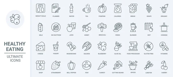 Healthy Grocery Food Thin Line Icons Set Vector Illustration Outline — Stock Vector