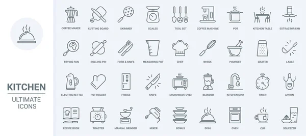 Εικονίδια Λεπτή Γραμμή Κουζίνας Που Διανυσματική Απεικόνιση Συνοπτική Σύμβολα Του — Διανυσματικό Αρχείο