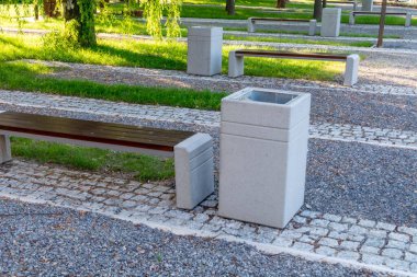 Concrete benches in the city park.