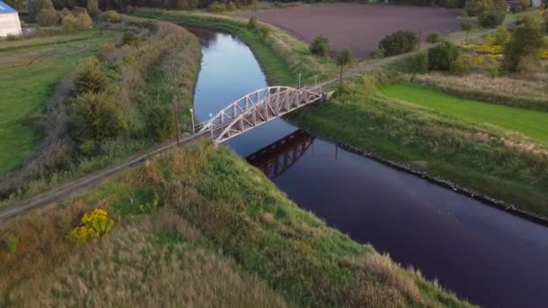 Old Steel Tram Bridge Ner River City Lutomiersk Poland — Stock video