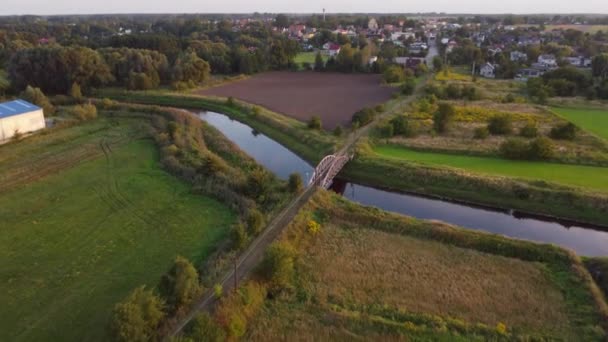 Old Steel Tram Bridge Ner River City Lutomiersk Poland — Vídeo de stock