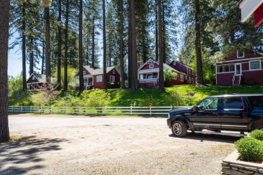 Kaliforniya 'da tarihi ahşap ve renkli evler.