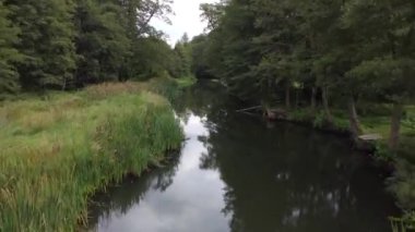 Yazın sonu, Polonya 'nın Grabia Nehri' ndeki batan güneşle aydınlandı..